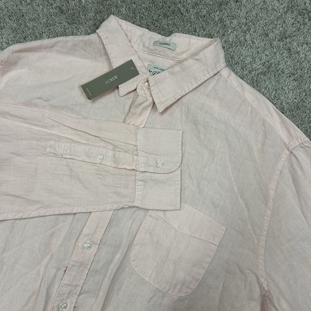 J Crew Washed Linen Shirt Mens XL Button Up Classic Fit Pink Long Sleeve New